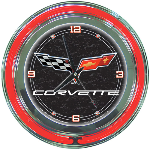 Corvette C6 Neon Clock - 14 inch Diameter - Black