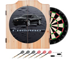 Black Camaro Dart Cabinet Includes Darts and Board