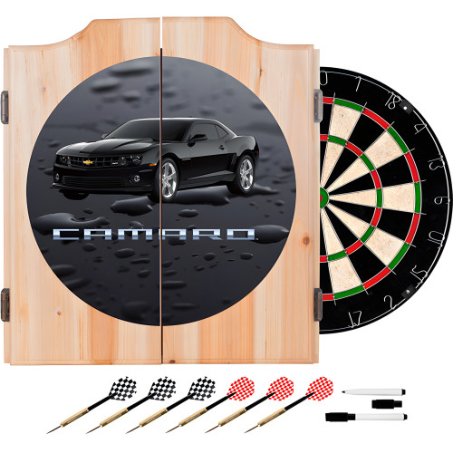 Black Camaro Dart Cabinet Includes Darts and Board