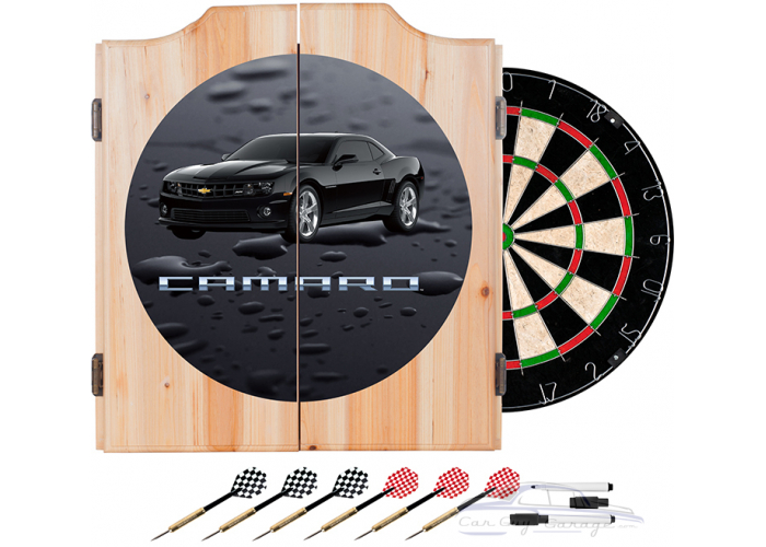 Black Camaro Dart Cabinet Includes Darts and Board