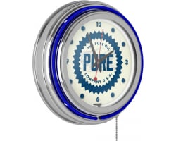 Pure Oil Chrome Double Rung Neon Clock - Wordmark