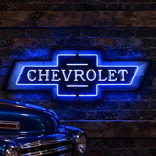 Chevrolet Bowtie Blue Neon Sign - 60" x 21"
