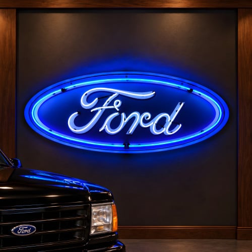 Large Ford Blue Oval Logo Neon Sign - 60" x 23"