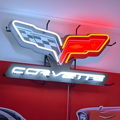 Corvette C6 Flags Neon Sign With Backing