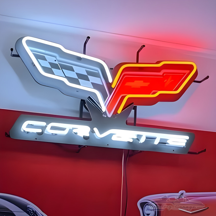 Corvette C6 Flags Neon Sign With Backing Corvette C6 Flags Neon Sign With Backing