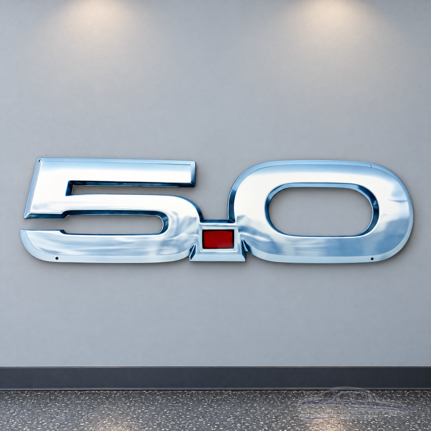 Ford Mustang 5.0 Chrome-Look Metal Wall Sign - Licensed