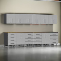 Silver Modular 14-Piece Garage Cabinet Set with Bamboo Worktops