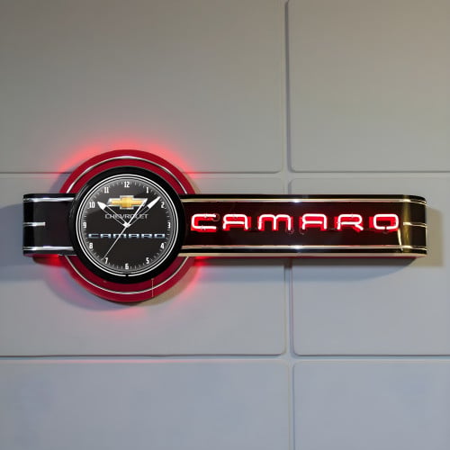 Chevrolet Camaro Offset Neon Sign with 20" Clock - 72" x 26"