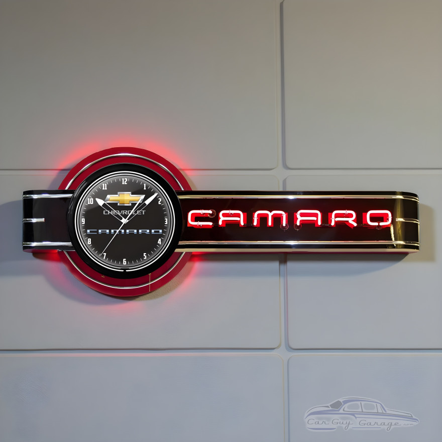 Chevrolet Camaro Offset Neon Sign with 20" Clock - 72" x 26"