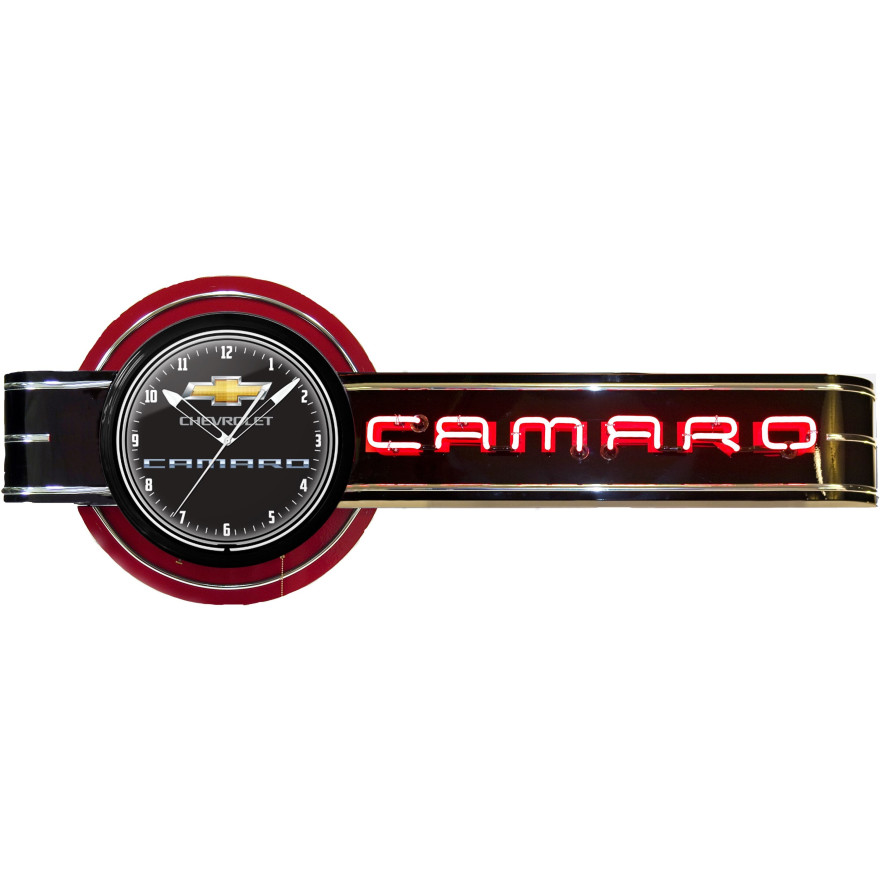 72" Wide Offset Chevrolet Camaro Clock and Neon Sign 72" Wide Offset Chevrolet Camaro Clock and Neon Sign