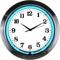 Chrome Teal Neon Art Deco Wall Clock - 15
