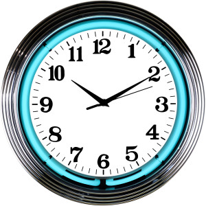 Chrome Teal Neon Art Deco Wall Clock - 15