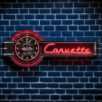 Chevrolet Corvette Offset Neon Sign with 20-Inch Clock - 72" x 26"