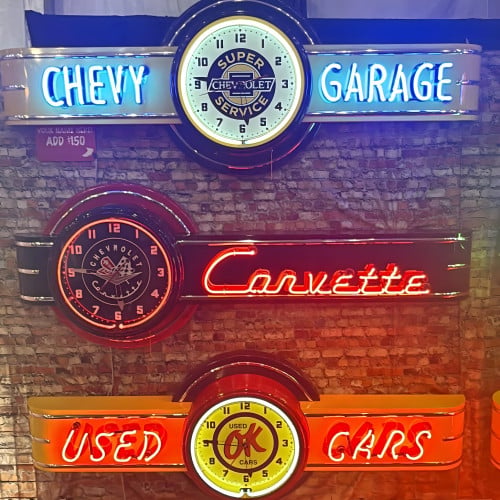 Chevrolet Corvette Offset Neon Sign with 20-Inch Clock - 72" x 26"