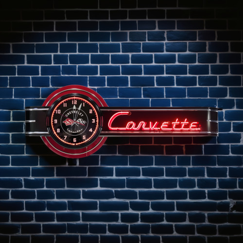 72" Wide Offset Chevrolet Corvette Clock and Neon Sign