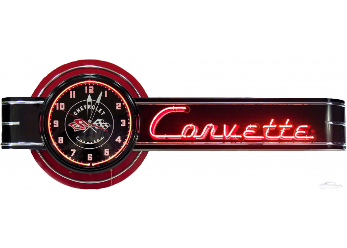 72" Wide Offset Chevrolet Corvette Clock and Neon Sign