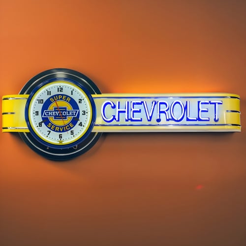 72" wide Offset Chevrolet Super Service Clock and Chevrolet Neon Sign