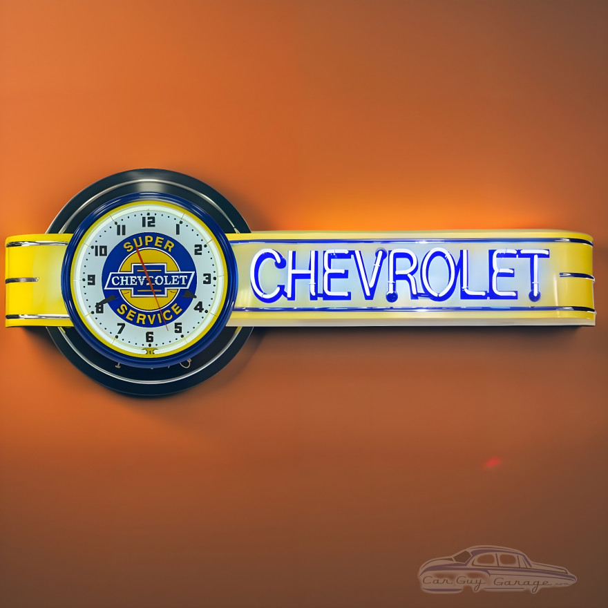 72" wide Offset Chevrolet Super Service Clock and Chevrolet Neon Sign 72" wide Offset Chevrolet Super Service Clock and Chevrolet Neon Sign