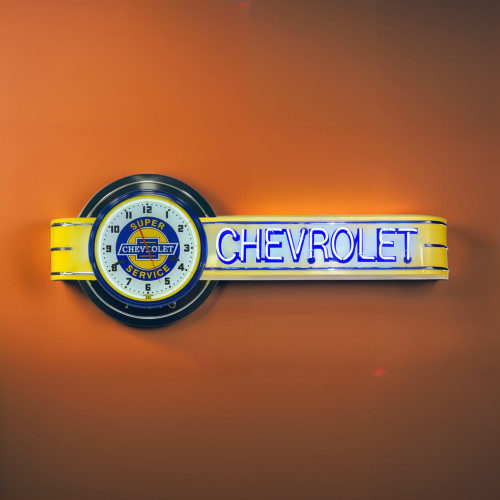 72" wide Offset Chevrolet Super Service Clock and Chevrolet Neon Sign