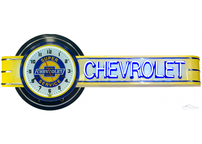 72" wide Offset Chevrolet Super Service Clock and Chevrolet Neon Sign