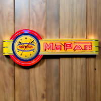 Mopar Yellow Offset Neon Clock Sign - 72" x 26"
