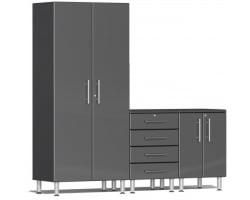Graphite Grey Metallic MDF 3-Piece Garage Cabinet Set