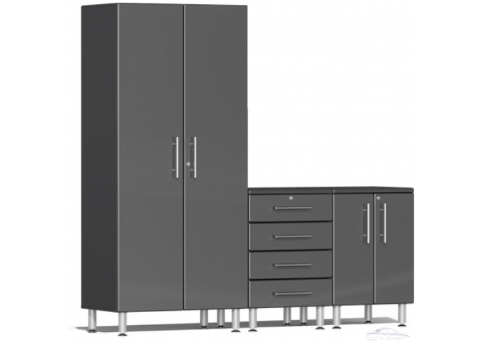 Graphite Grey Metallic MDF 3-Piece Garage Cabinet Set