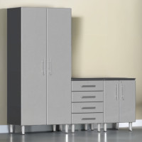 Silver Modular 3-Piece Garage Cabinet Set with Tall Closet & Drawers