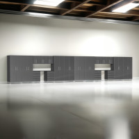 Grey Modular 20-Piece Garage Storage Cabinets Set with Workbench