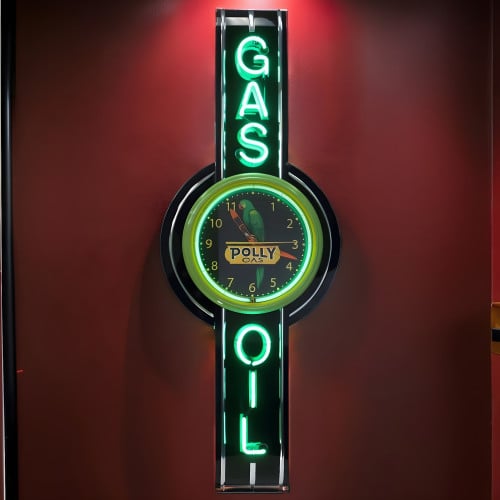 72" Tall Polly Gas and Oil Neon Sign and Clock