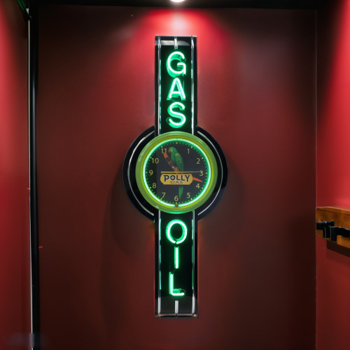 72" Tall Polly Gas and Oil Neon Sign and Clock