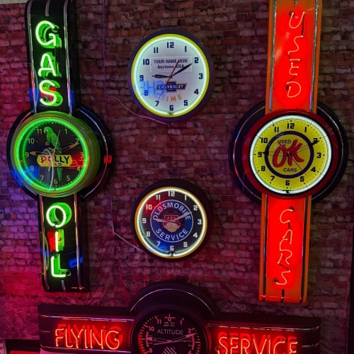 Polly Gas Parrot Gas & Oil Vertical Neon Clock Sign - 26" x 72"