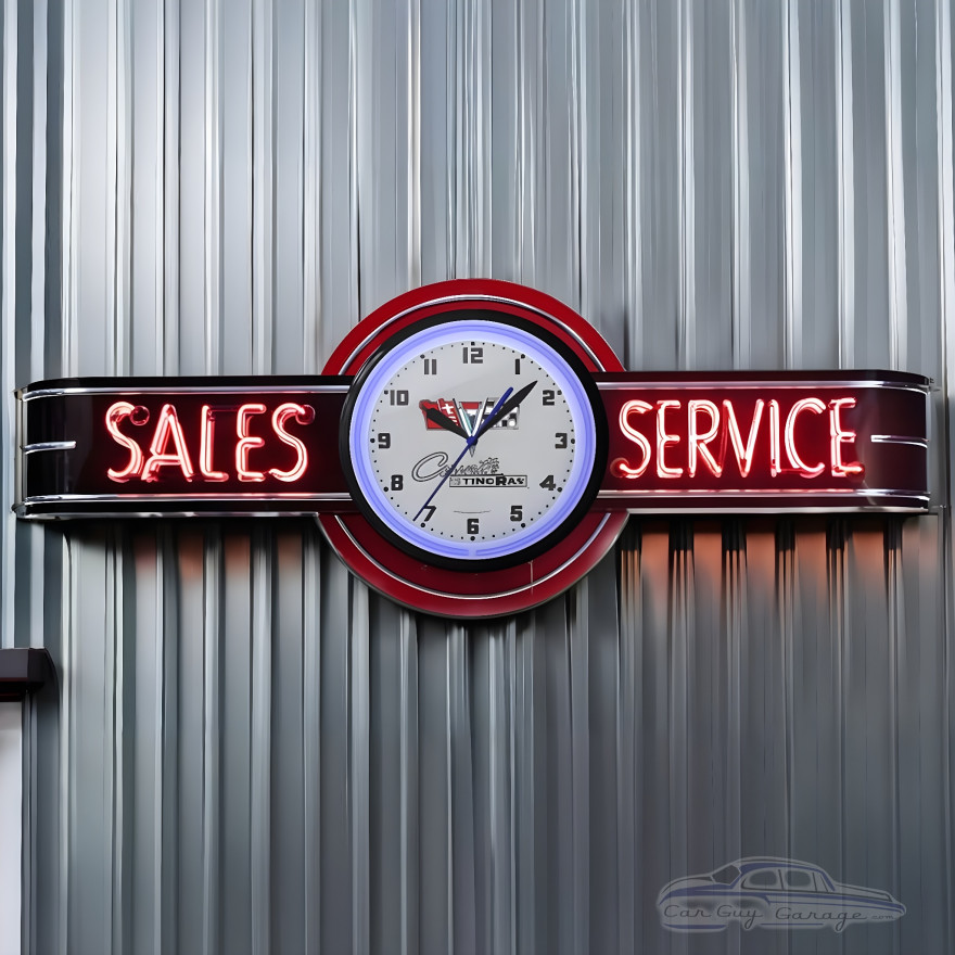 72" Black Corvette Stingray Clock and Neon Sales and Service Sign 72" Black Corvette Stingray Clock and Neon Sales and Service Sign