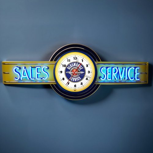 72" wide Oldsmobile Clock and Sales and Service Neon Sign