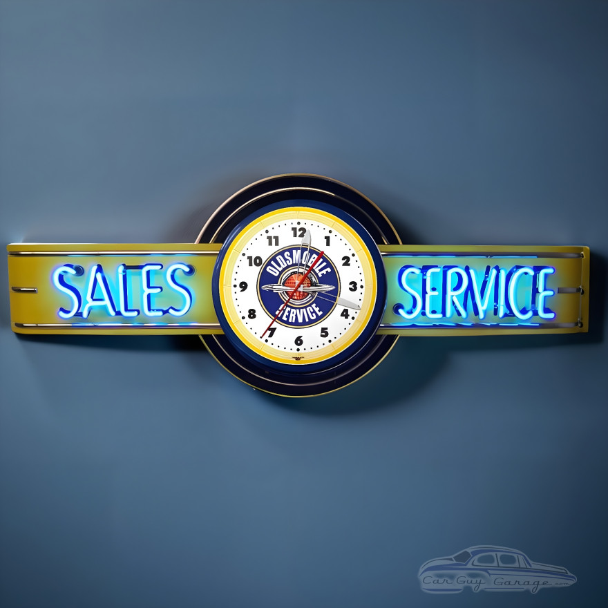 72" wide Oldsmobile Clock and Sales and Service Neon Sign