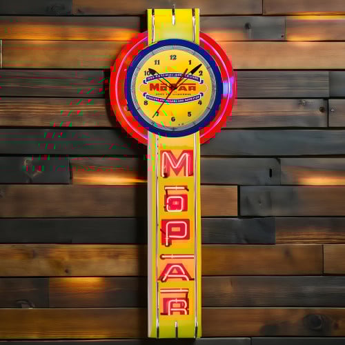 72" Tall Yellow Mopar Clock and Mopar Neon Sign