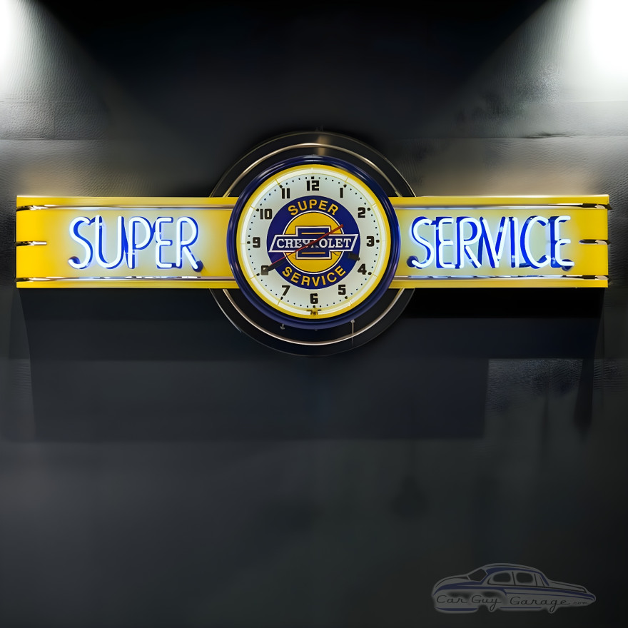 72" wide Chevrolet Super Service Neon sign with Super Service Clock 72" wide Chevrolet Super Service Neon sign with Super Service Clock
