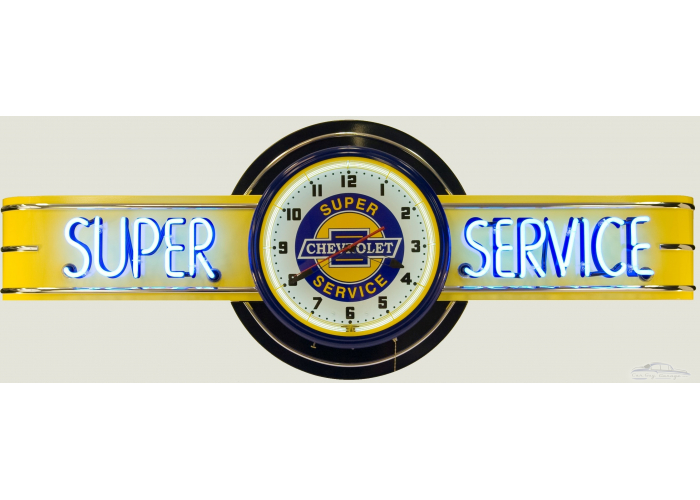 72" wide Chevrolet Super Service Neon sign with Super Service Clock