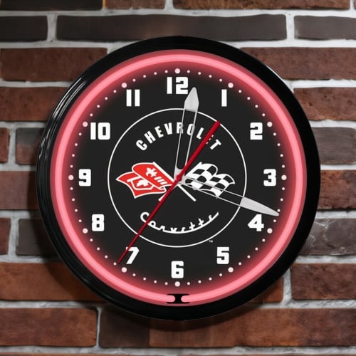 Black and Red 20" Neon Corvette Clock