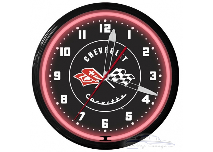 Black and Red 20" Neon Corvette Clock