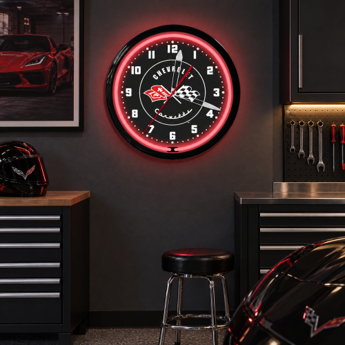 GM Licensed Chevrolet Corvette Red Neon Wall Clock - 20" Round