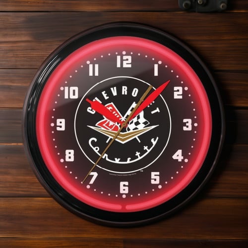 Black and Red Neon Chevrolet Corvette Clock