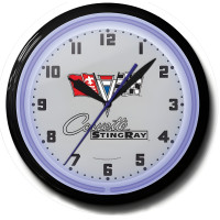 Chevrolet Corvette Stingray Blue Neon Wall Clock - 20" Round