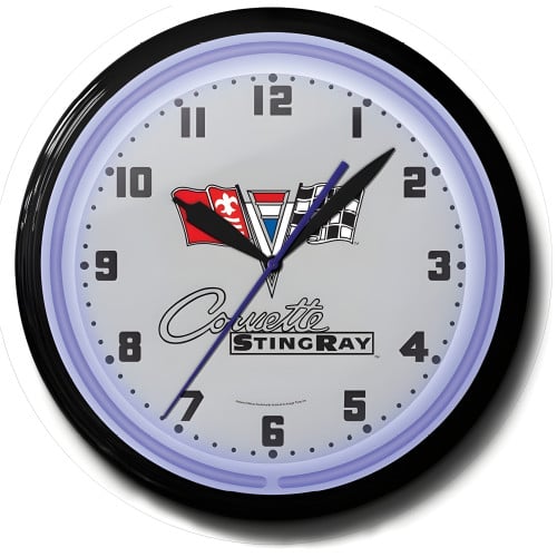 Corvette Stingray Blue Neon Clock