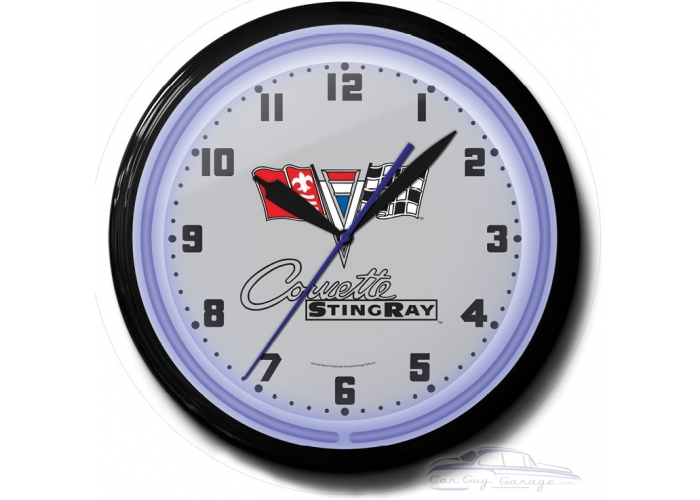 Corvette Stingray Blue Neon Clock