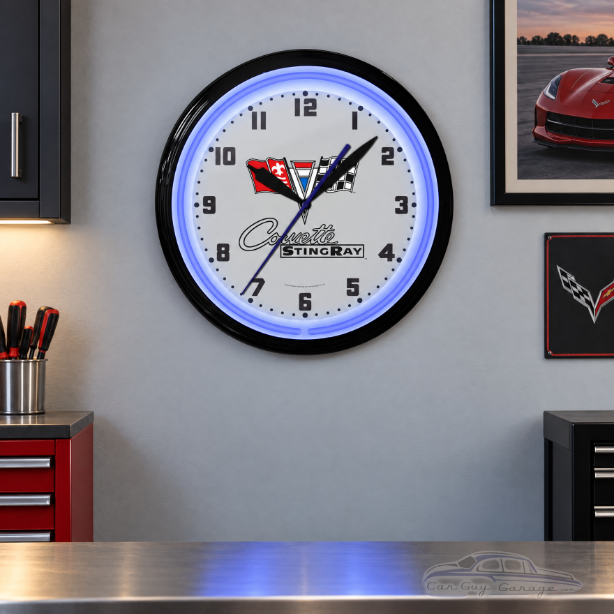 Chevrolet Corvette Stingray Blue Neon Wall Clock - 20" Round