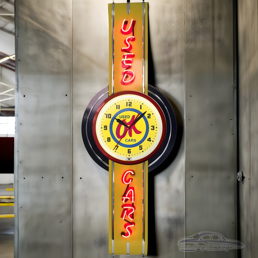 72" Tall OK Used Cars Neon Sign and Clock 72" Tall OK Used Cars Neon Sign and Clock