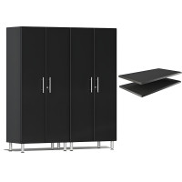 Black Modular 2-Door Tall Locking Garage Closet Cabinets + 2 Shelves