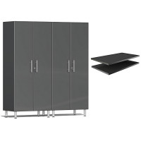 Grey Modular 2-Piece Tall Locking Garage Storage Cabinets + 2 Shelves