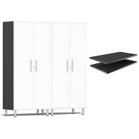 White Modular 2 Tall Locking Closet Cabinets with 2 Extra Shelves